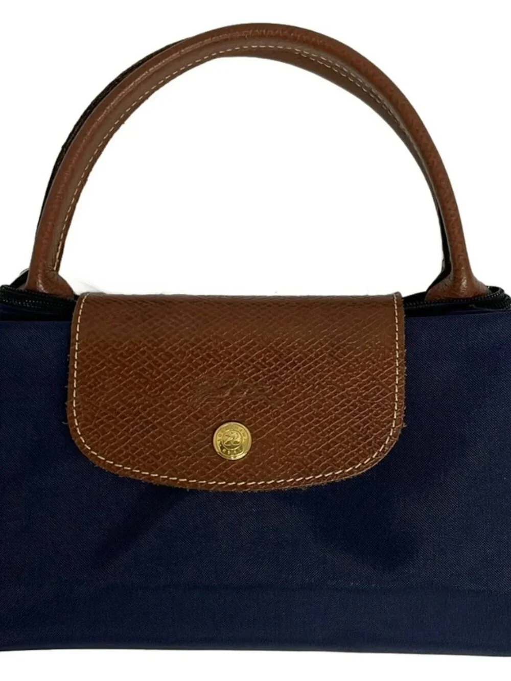 LONGCHAMP Le Preage Original Navy Dark Brown Nylon Leather Handbag